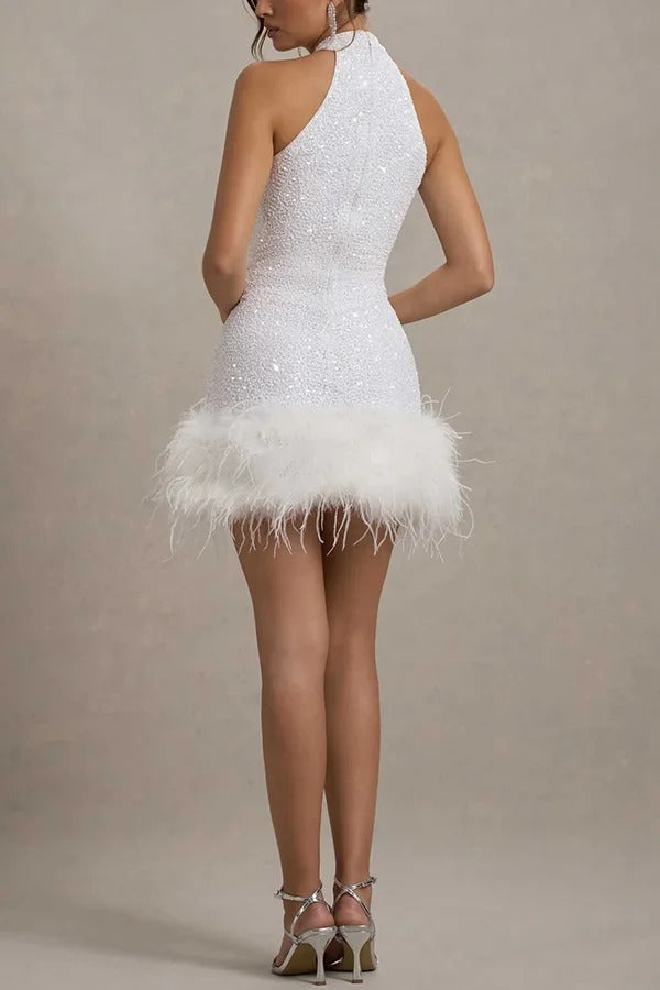 Kleid Damen ärmellos mit Nackenbindung kurzer Länge mit Pailletten