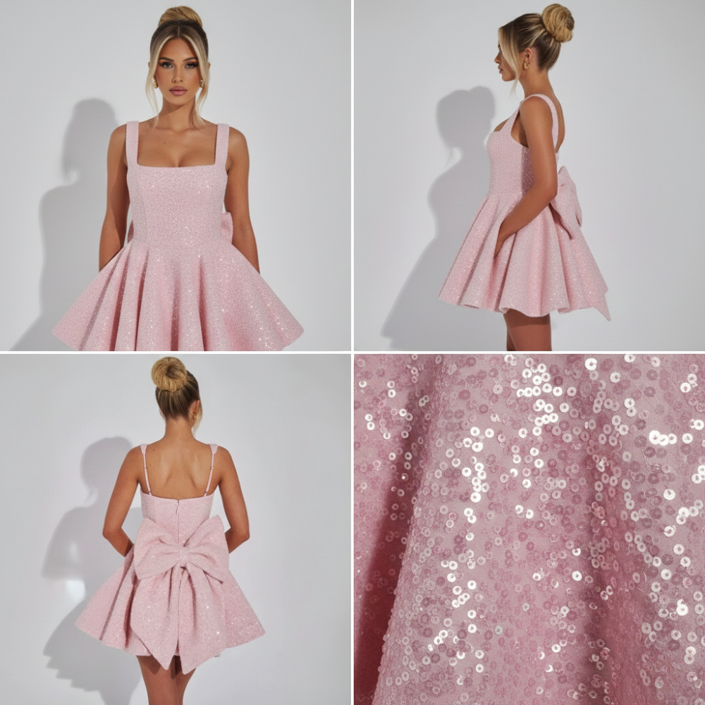 Kurzes Kleid Damen mit Glanzplättchen und körpernahem Schnitt