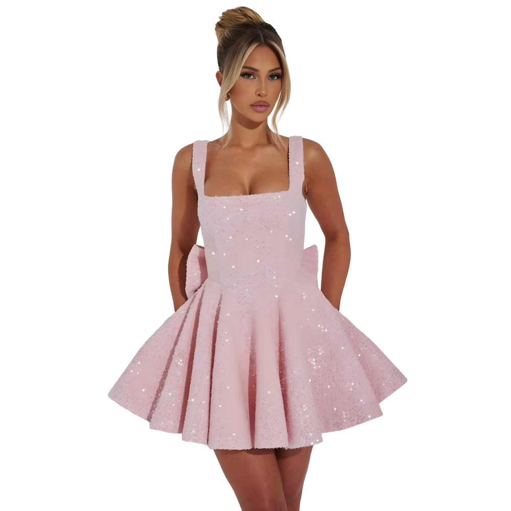 Kurzes Kleid Damen mit Glanzplättchen und körpernahem Schnitt