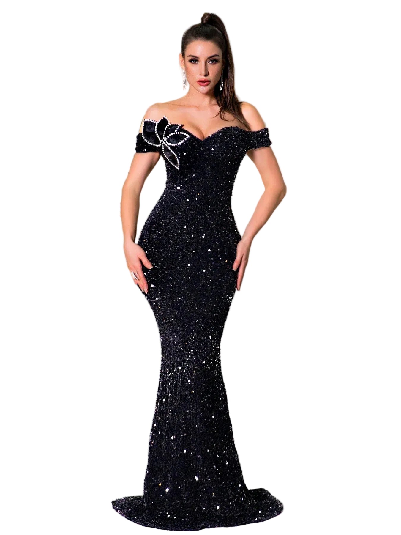 Abendkleid Damen Bodenlang mit eleganten Strassverzierungen