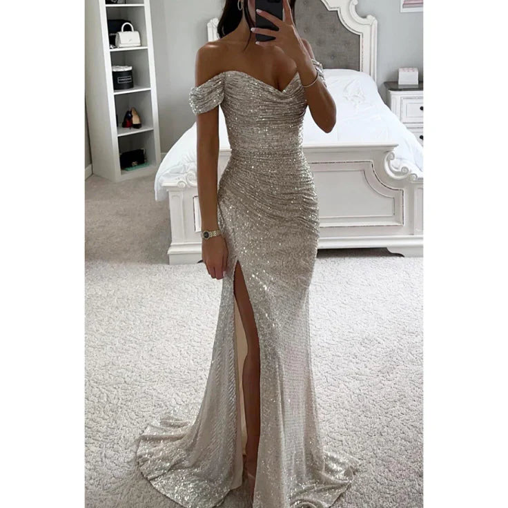Abendkleid Damen Bodenlang mit eleganten Strassverzierungen