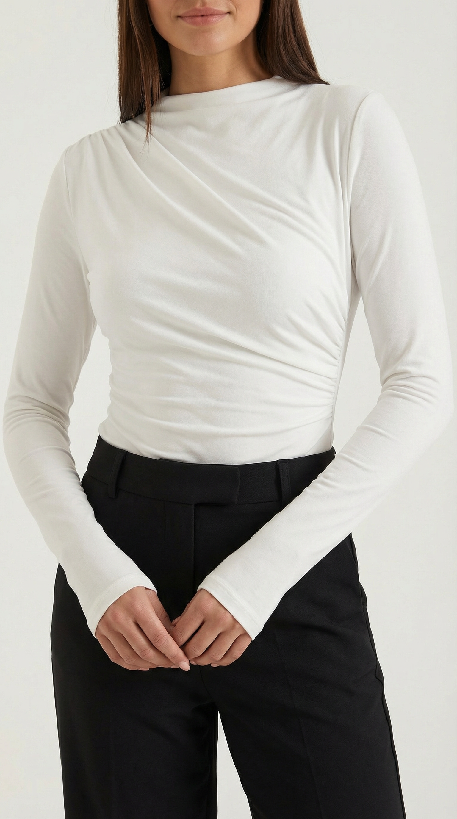 Body Damen Langarm figurbetont mit Raffung
