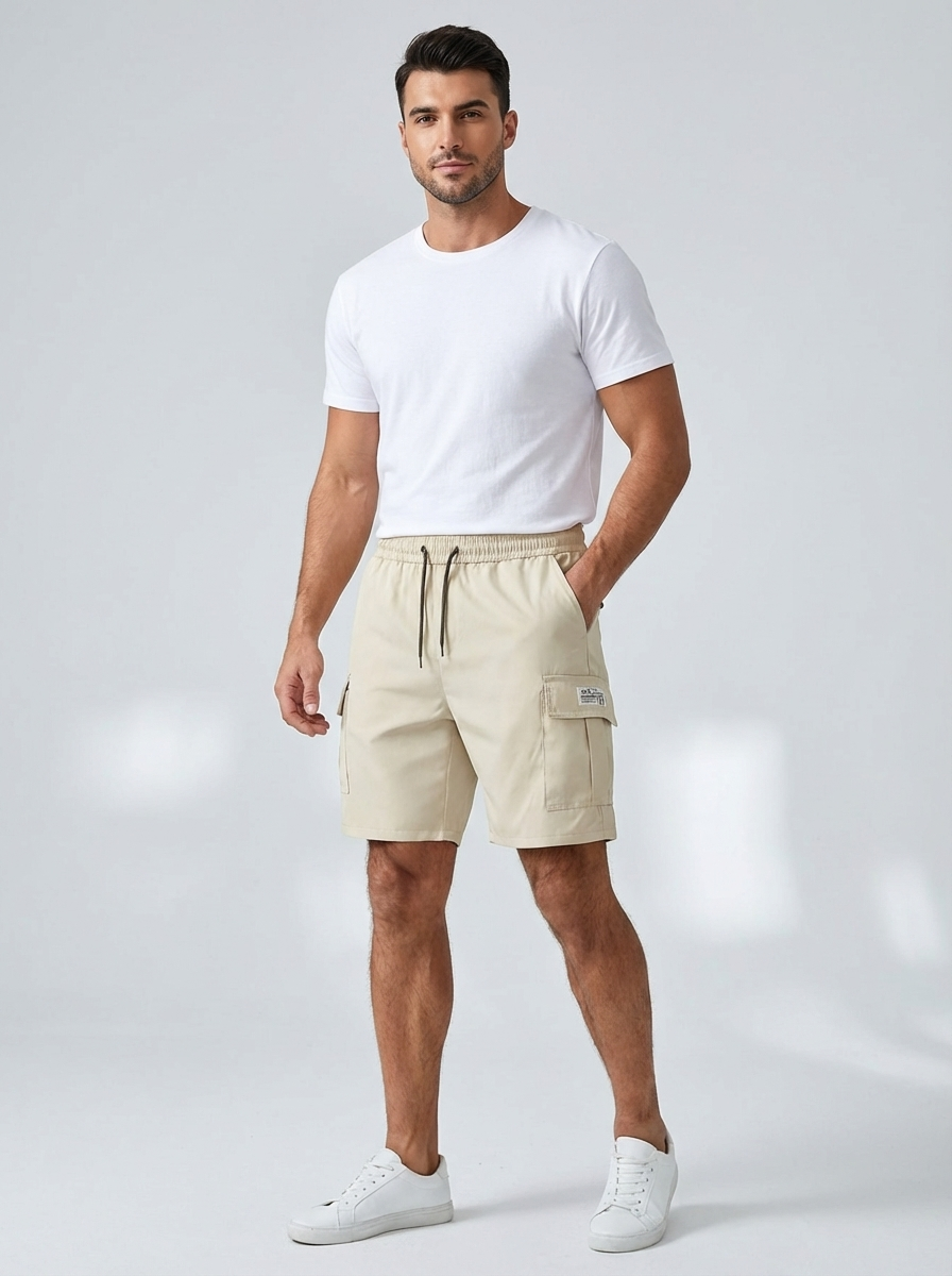 Cargoshorts Herren Lockerer Schnitt Kordelbund knielang