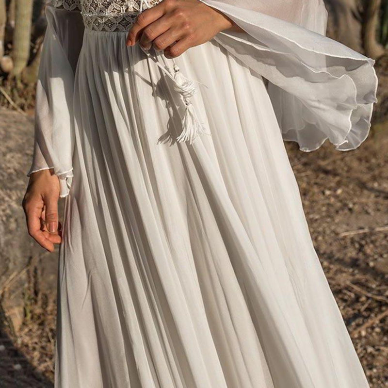 Damen Maxikleid Lange Ärmel A-Linie Fließende Silhouette