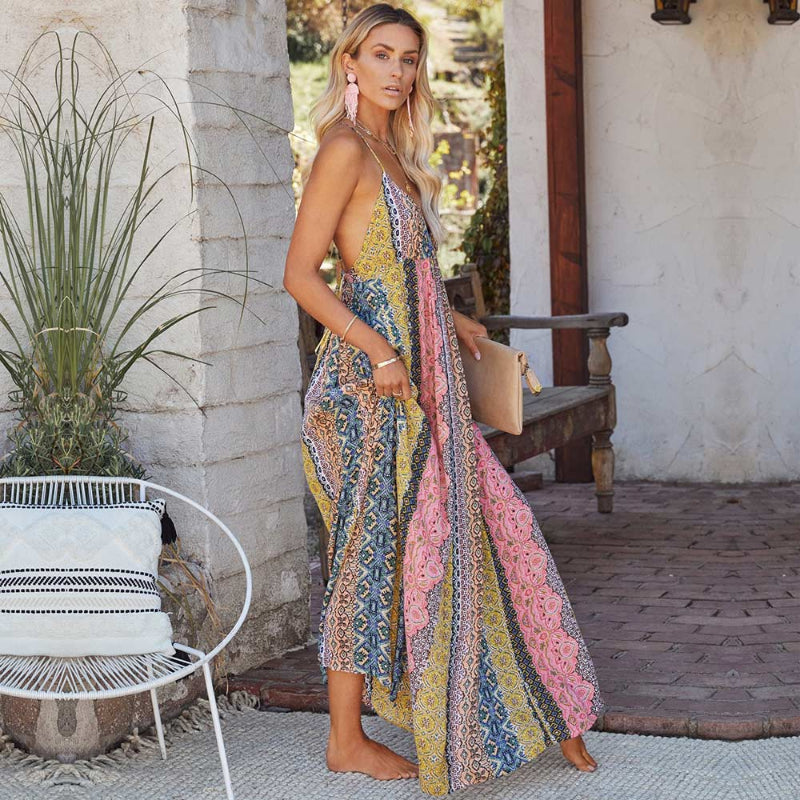 Damen Maxikleid Lockerer Schnitt Rückenfrei Sommerstil