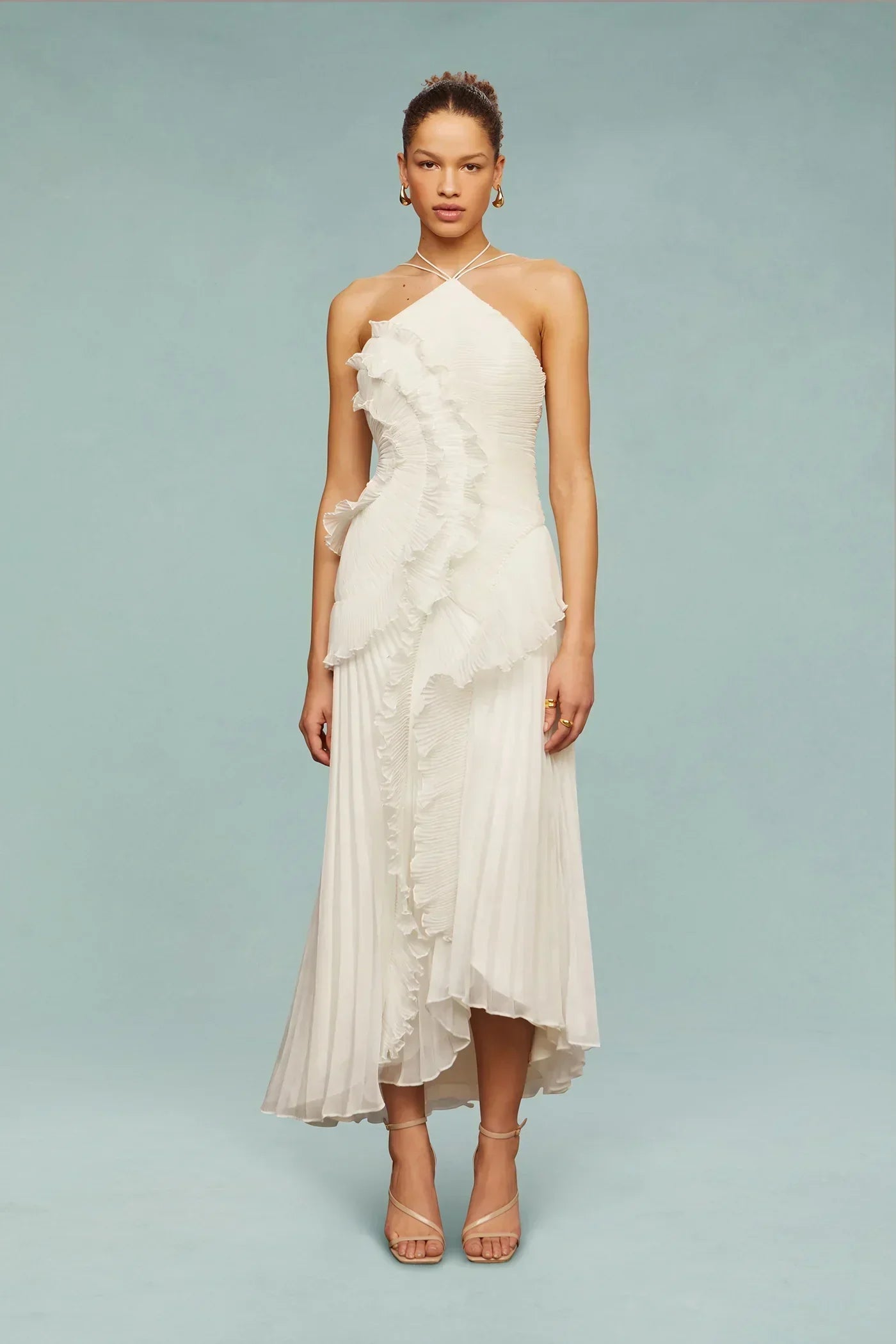 Damen Maxikleid Neckholder Faltenrock Eleganter Sommerstil