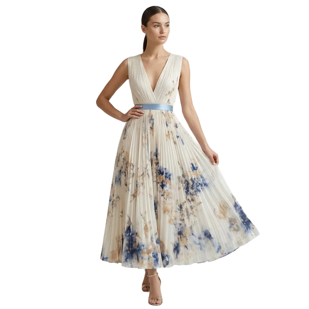 Damen Maxikleid Ärmellos V-Ausschnitt Sommerlicher Stil