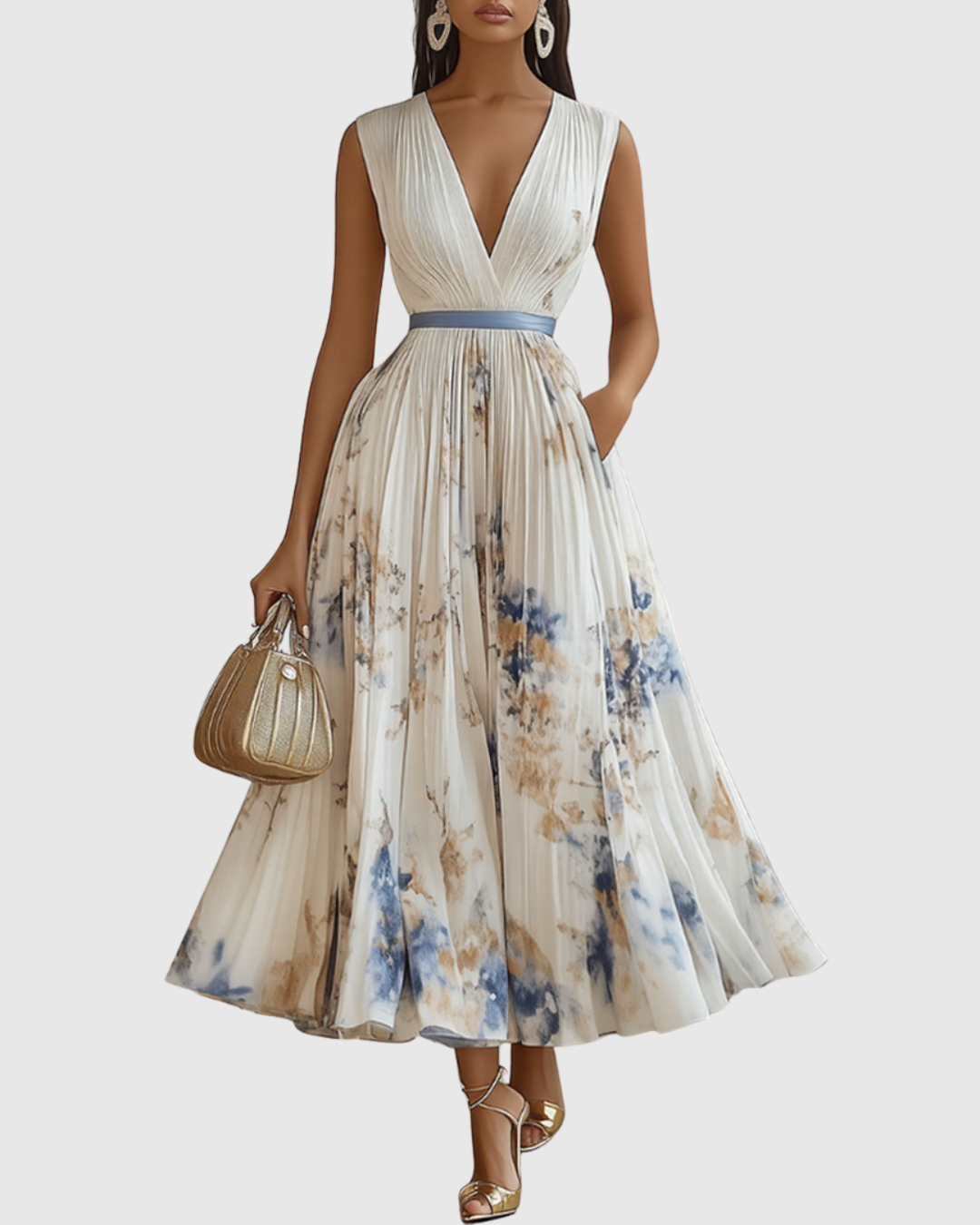 Damen Maxikleid Ärmellos V-Ausschnitt Sommerlicher Stil