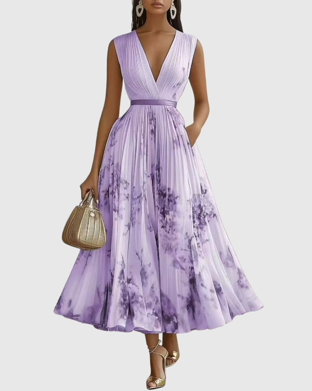 Damen Maxikleid Ärmellos V-Ausschnitt Sommerlicher Stil