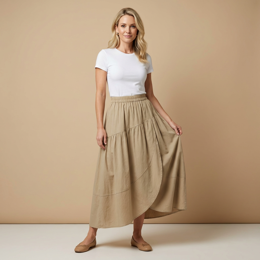Damen Maxirock A-Linie Elastischer Bund Seitentaschen