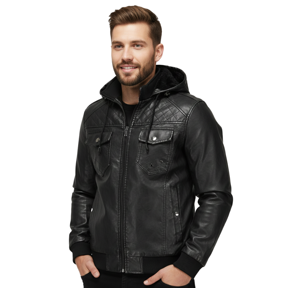 Herren Fliegerjacke Mit Kapuze Reißverschluss Steppschultern