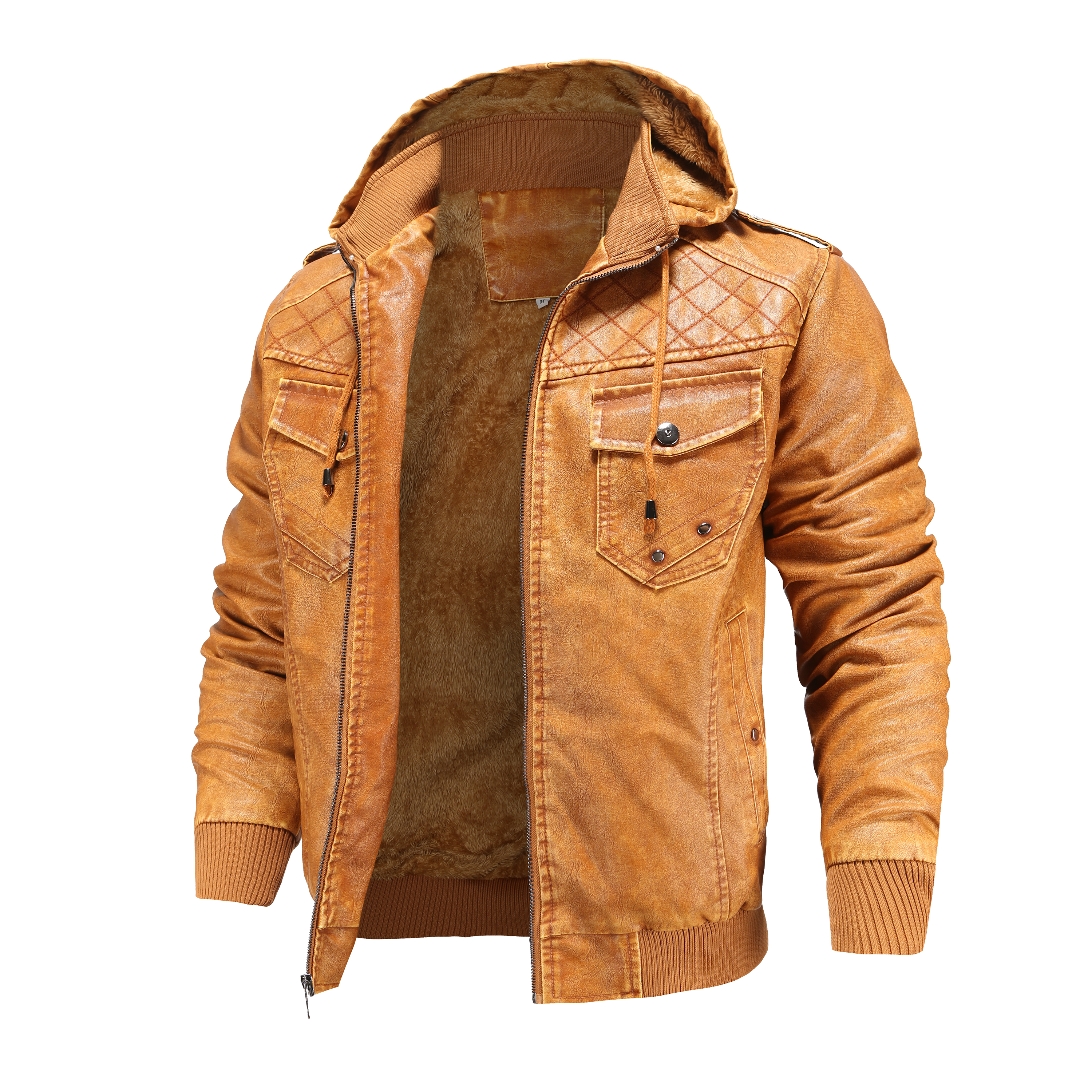 Herren Fliegerjacke Mit Kapuze Reißverschluss Steppschultern
