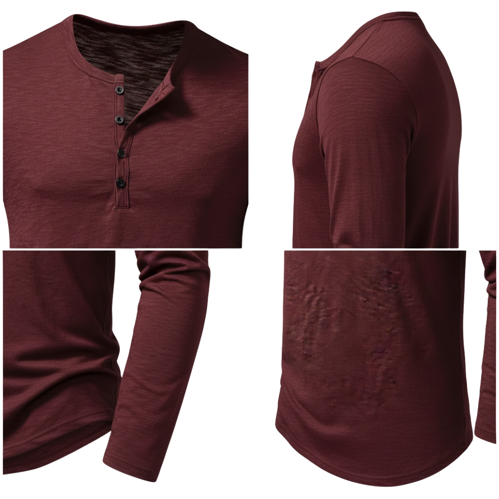 Herren Langarmshirt Mit Knopfleiste Rundhals