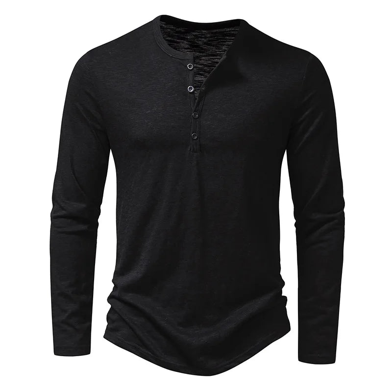 Herren Langarmshirt Mit Knopfleiste Rundhals