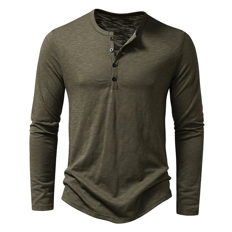 Herren Langarmshirt Mit Knopfleiste Rundhals