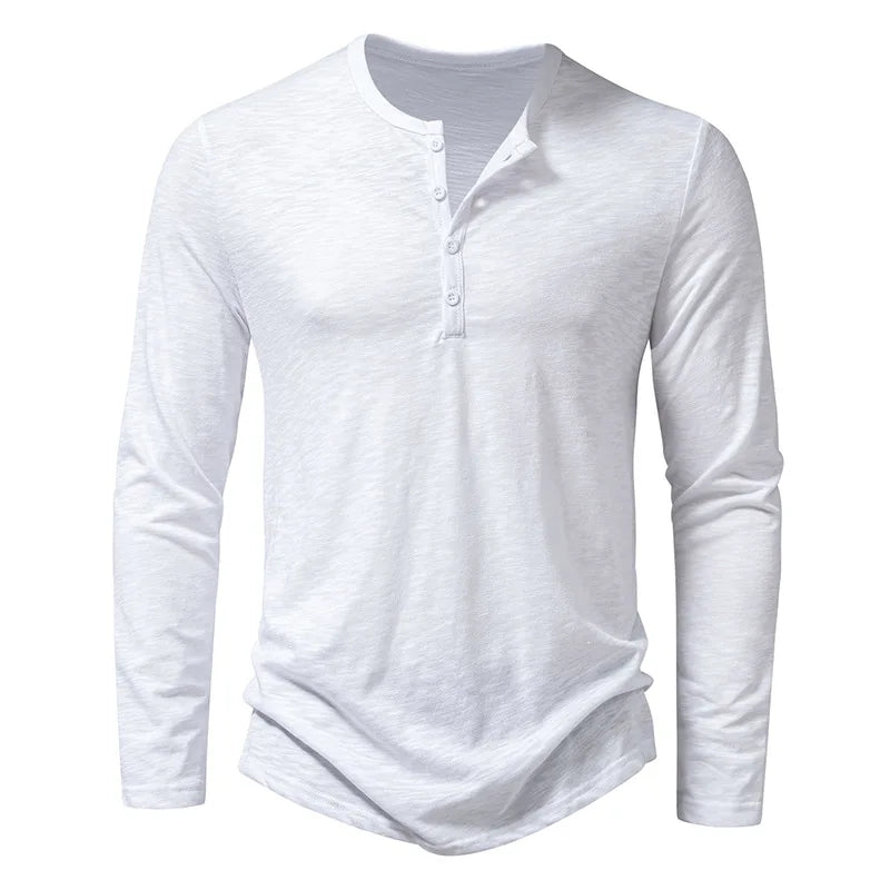 Herren Langarmshirt Mit Knopfleiste Rundhals
