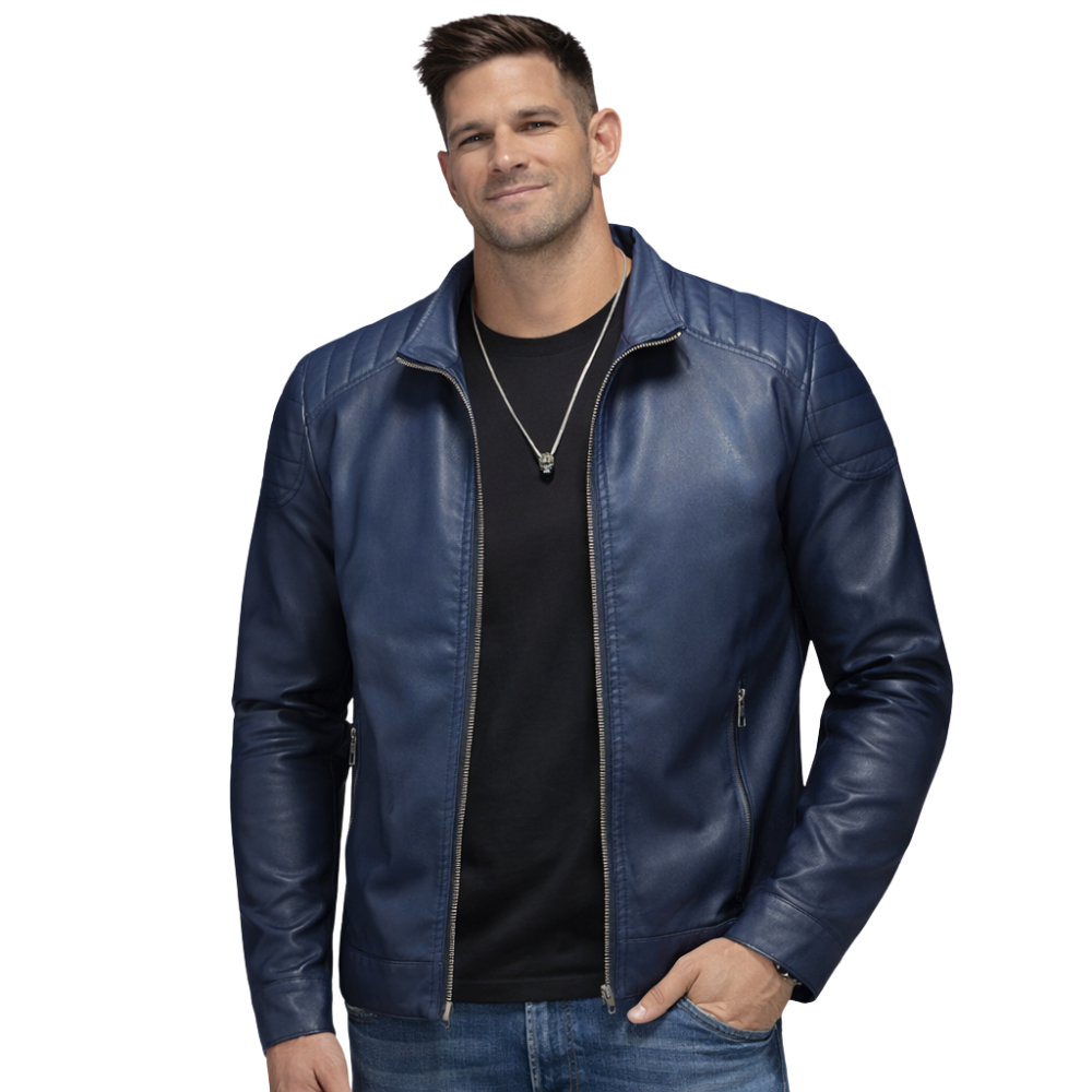 Herren Motorradjacke Schmale Form Mit Gesteppter Schulter Kragen