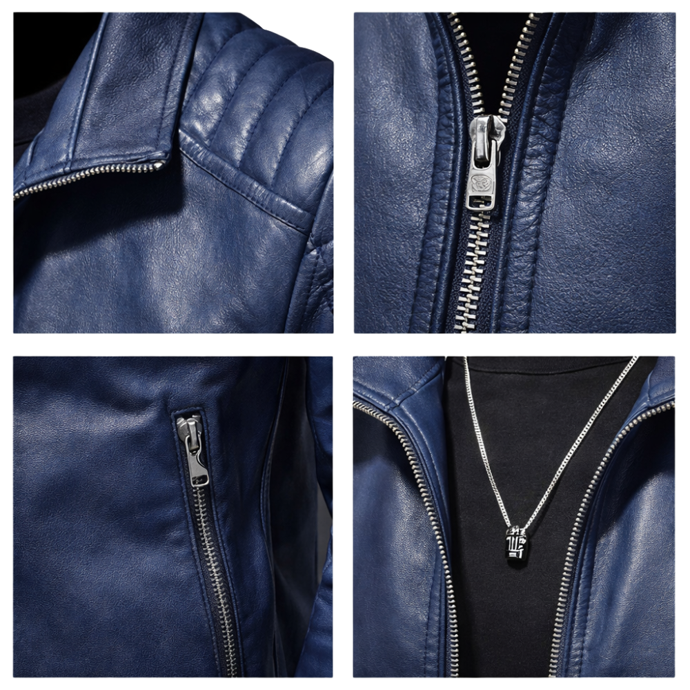 Herren Motorradjacke Schmale Form Mit Gesteppter Schulter Kragen