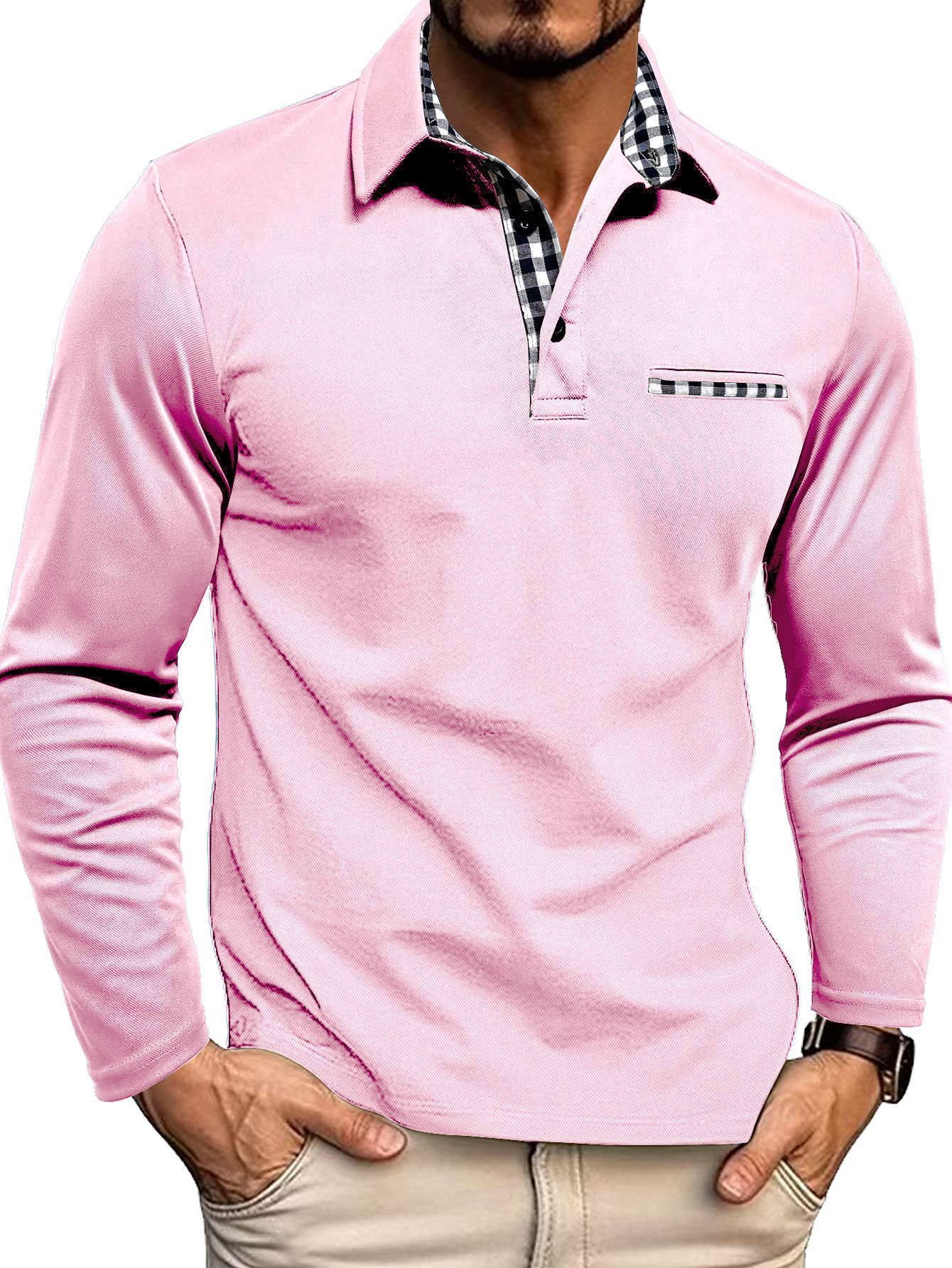 Herren Poloshirt Langarm mit Knopfleiste