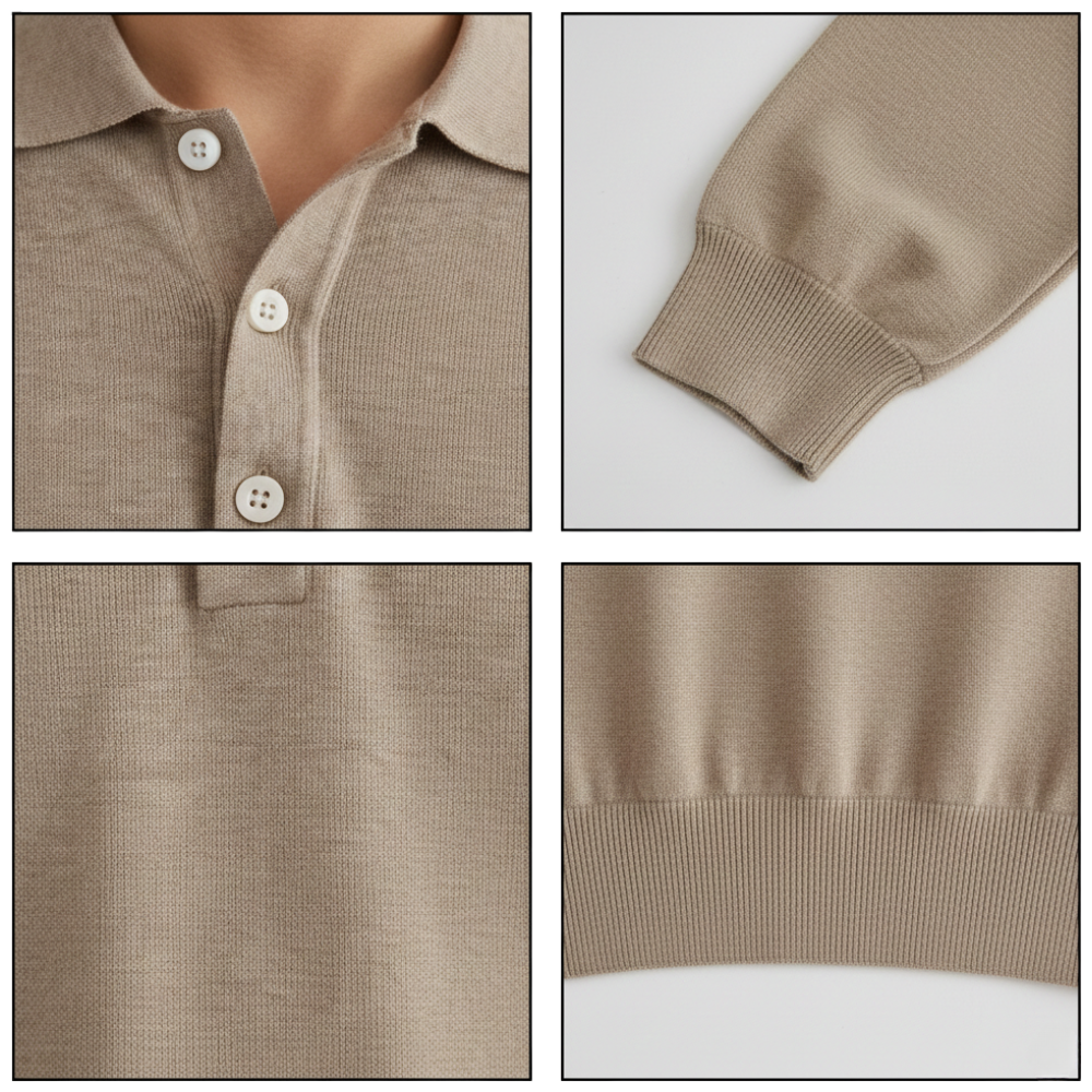 Herren Poloshirt Langarm Mit Knopfleiste
