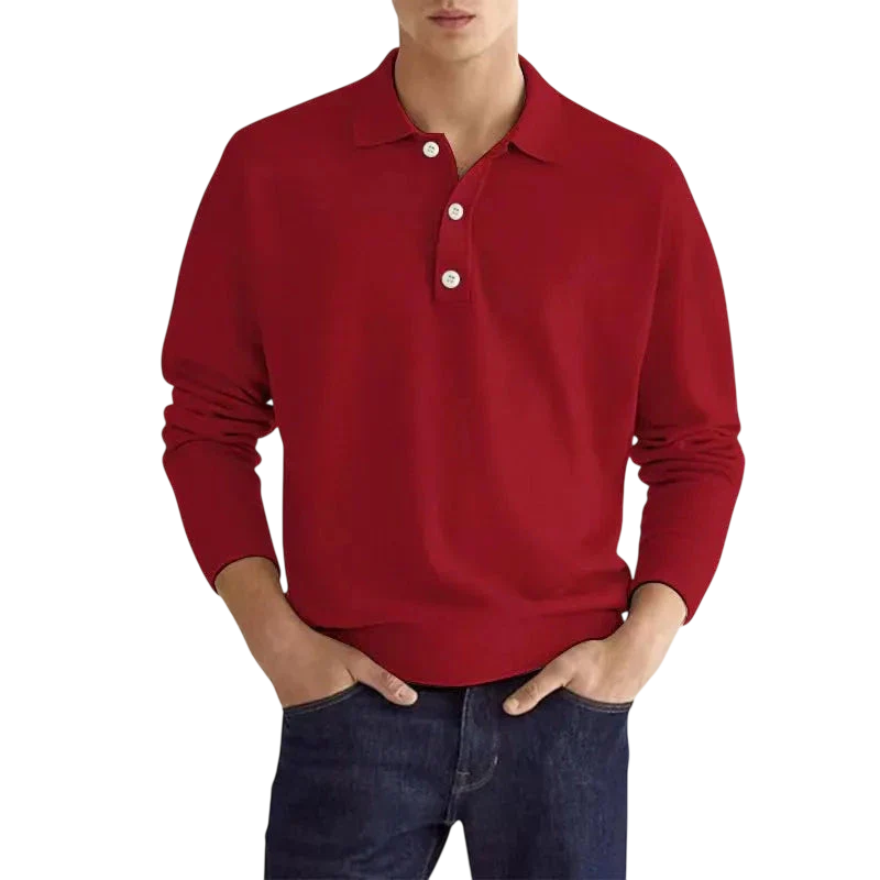 Herren Poloshirt Langarm Mit Knopfleiste