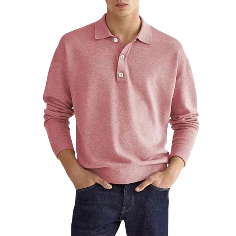 Herren Poloshirt Langarm Mit Knopfleiste