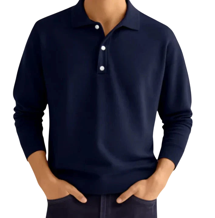 Herren Poloshirt Langarm Mit Knopfleiste