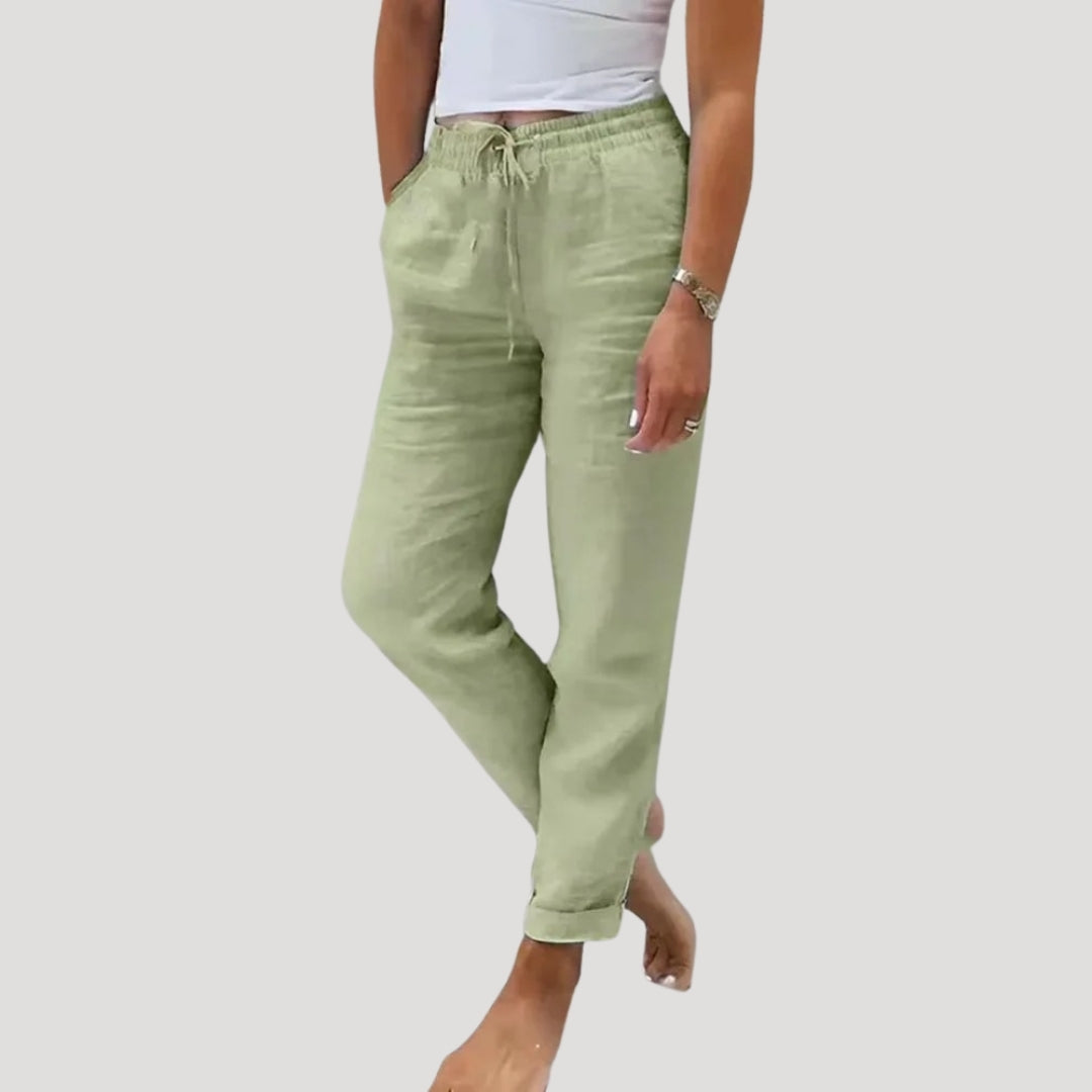 Hose Damen – Schmal zulaufend, Bundzug & Leinenanteil