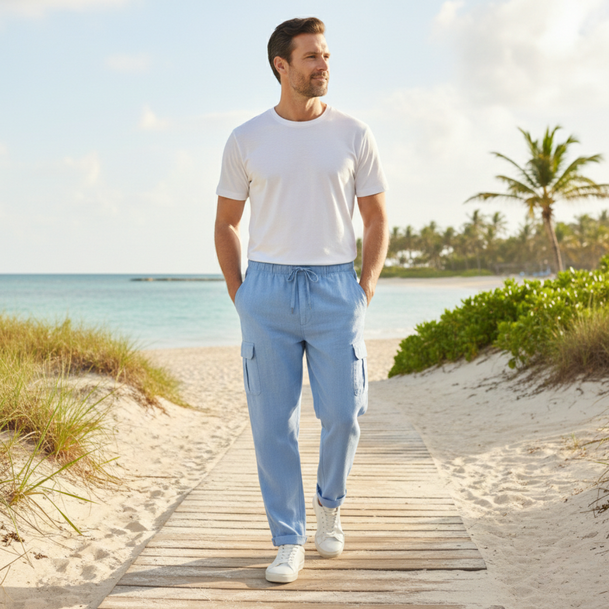 Leinen Cargohose Herren – Weiter Schnitt & Mehrtaschen