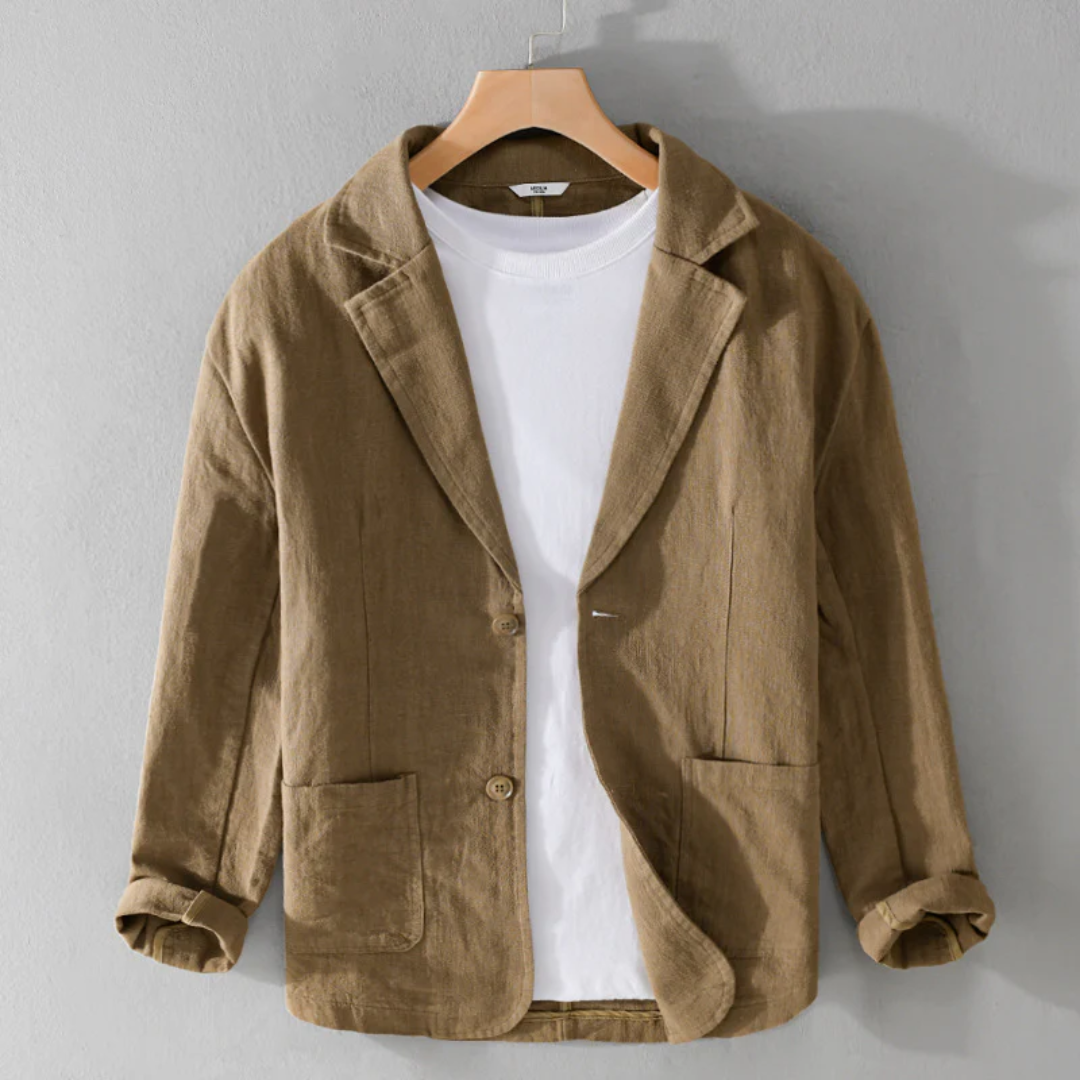 Jacke Herren Leinenmischung Locker Leicht Schnitt