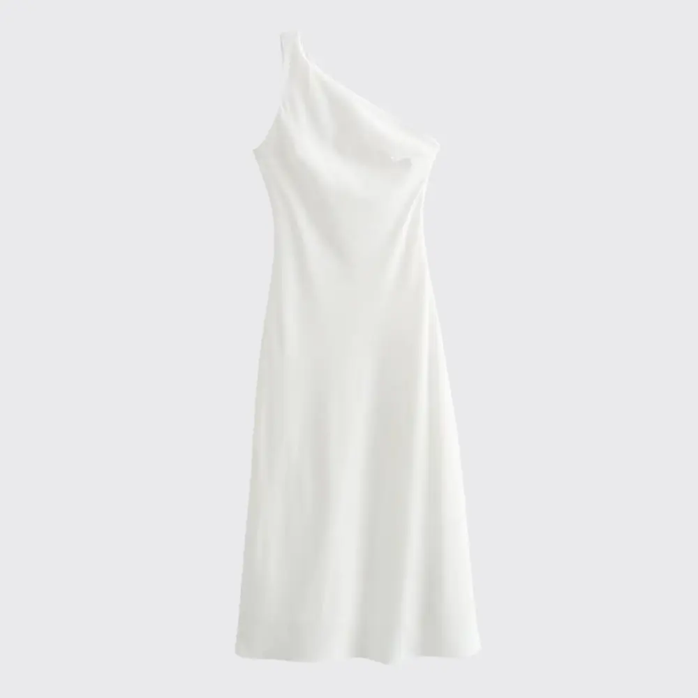 Leinen Kleid Damen Aermellos Asymmetrischer Saum Leinenmischung