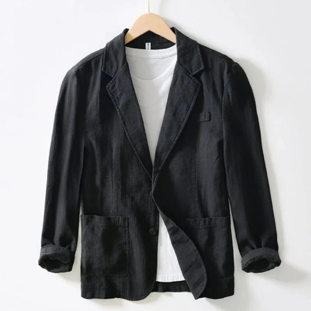 Blazer Herren Leinen Revers Zweiknopfverschluss