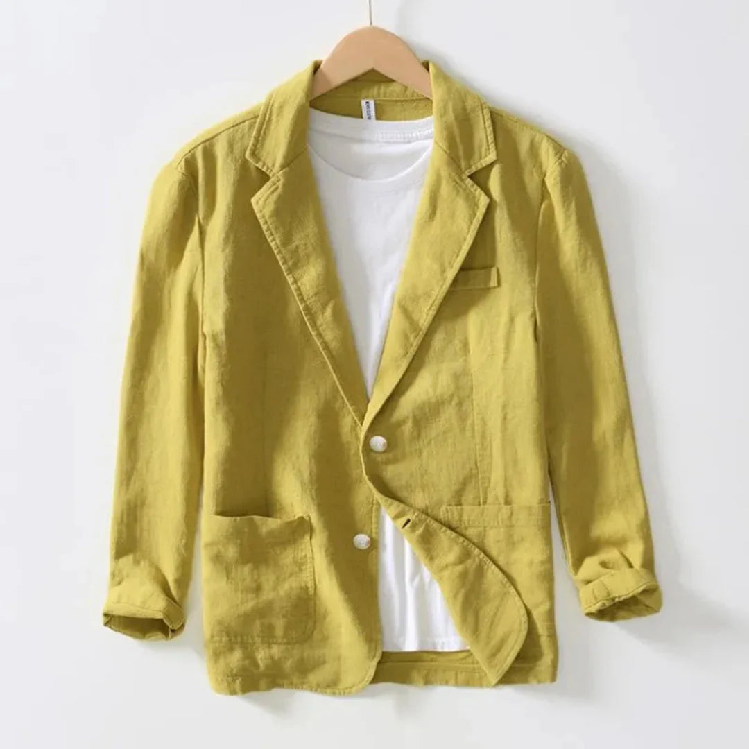 Blazer Herren Leinen Revers Zweiknopfverschluss