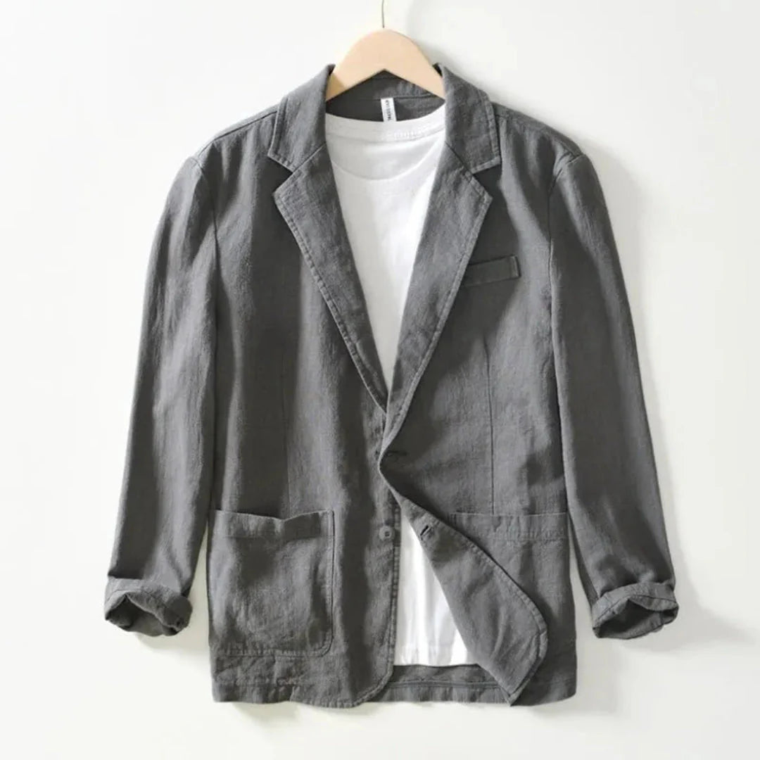 Blazer Herren Leinen Revers Zweiknopfverschluss
