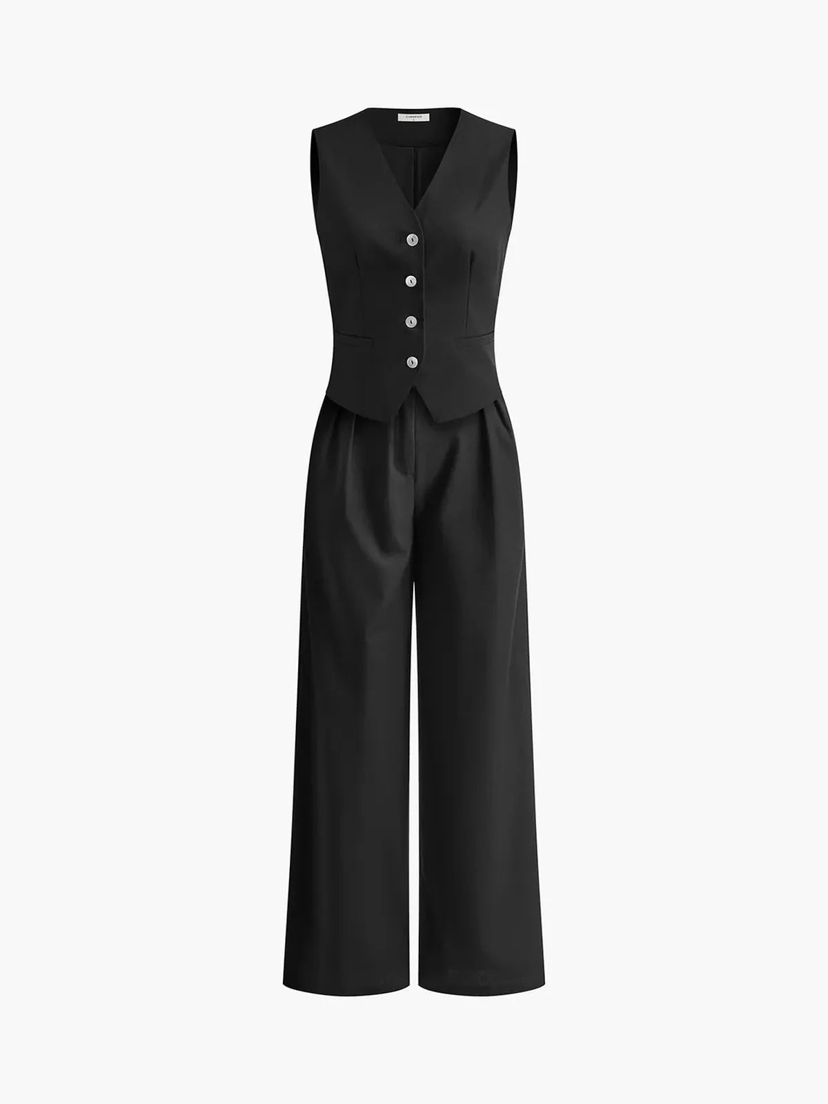 Leinen Set Damen Weste Knopfleiste Weite Hose Baumwoll Leinen
