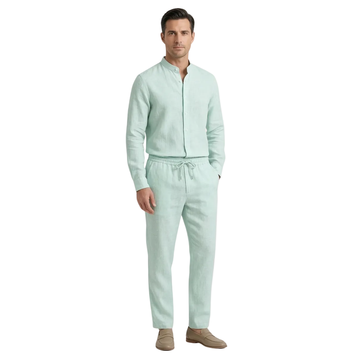 Leinen Set Herren Baumwoll Leinen Lockere Passform Hemd Hose