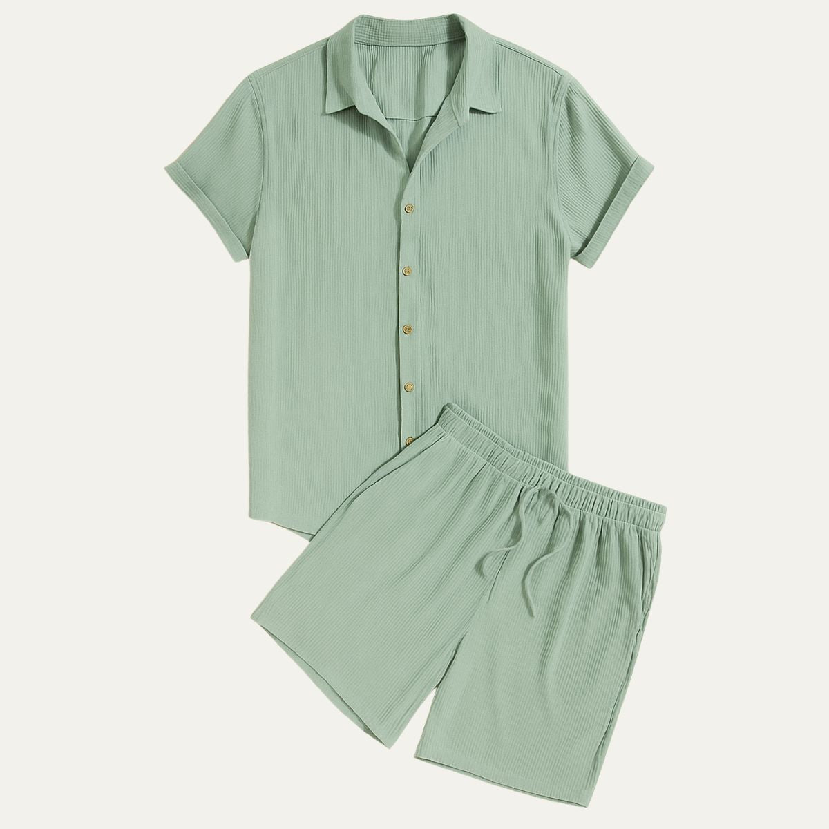 Set Herren Hemd Shorts Leinen Kurzarm Kordelzug