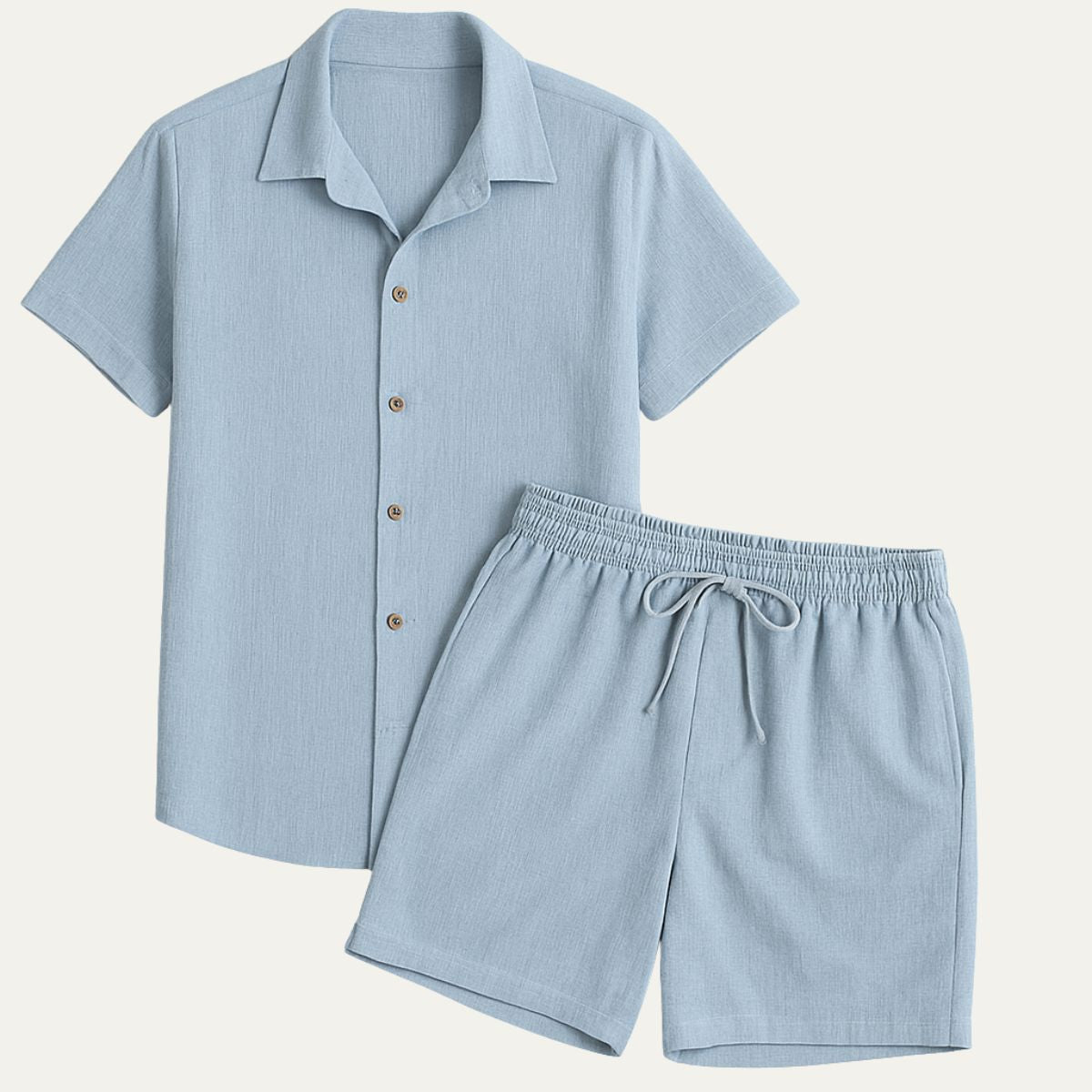 Set Herren Hemd Shorts Leinen Kurzarm Kordelzug