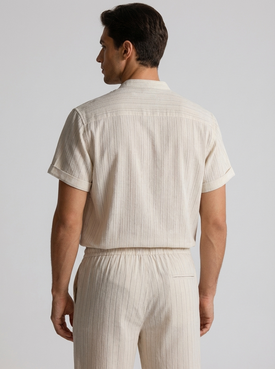 Leinen Set Herren Kurzarm Oberteil Hose Kordelzug Lockere Passform