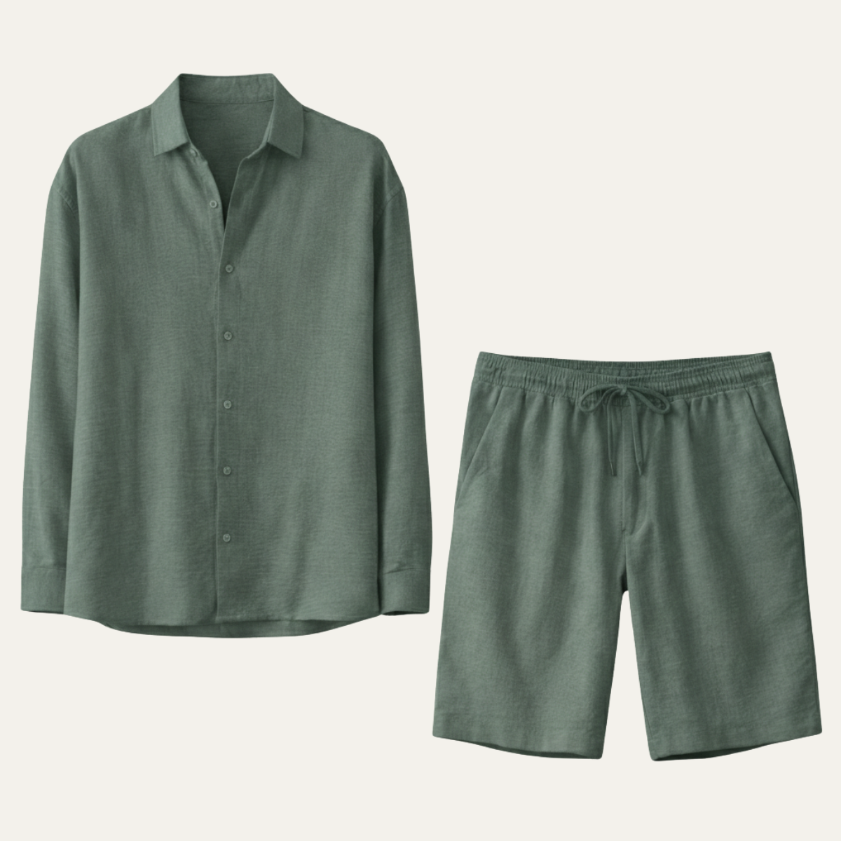 Leinen Set Herren Langarm Hemd Shorts Lockere Passform
