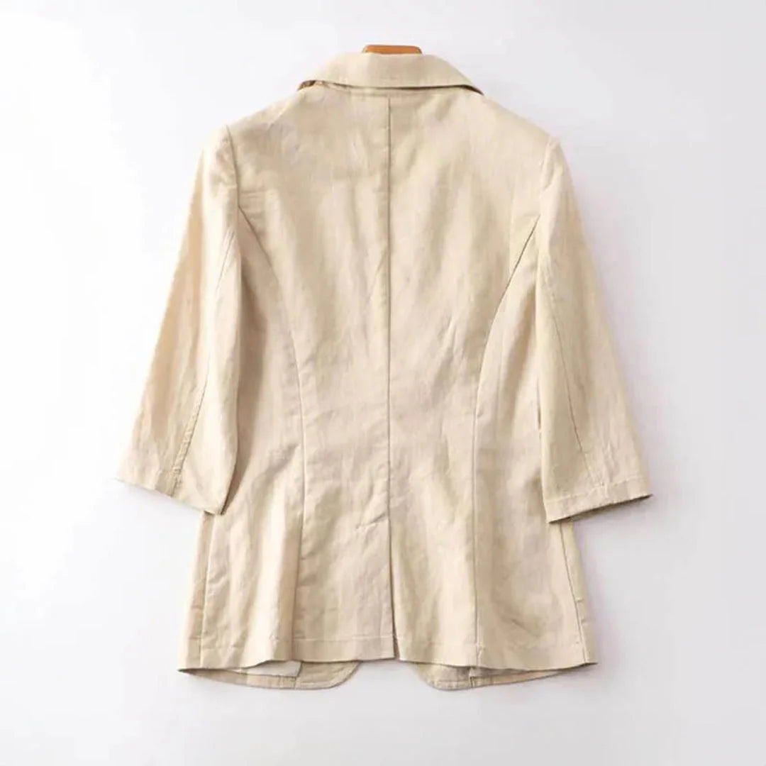 Leinenblazer Damen Lockere Passform Dreiviertelarm Knopfverschluss