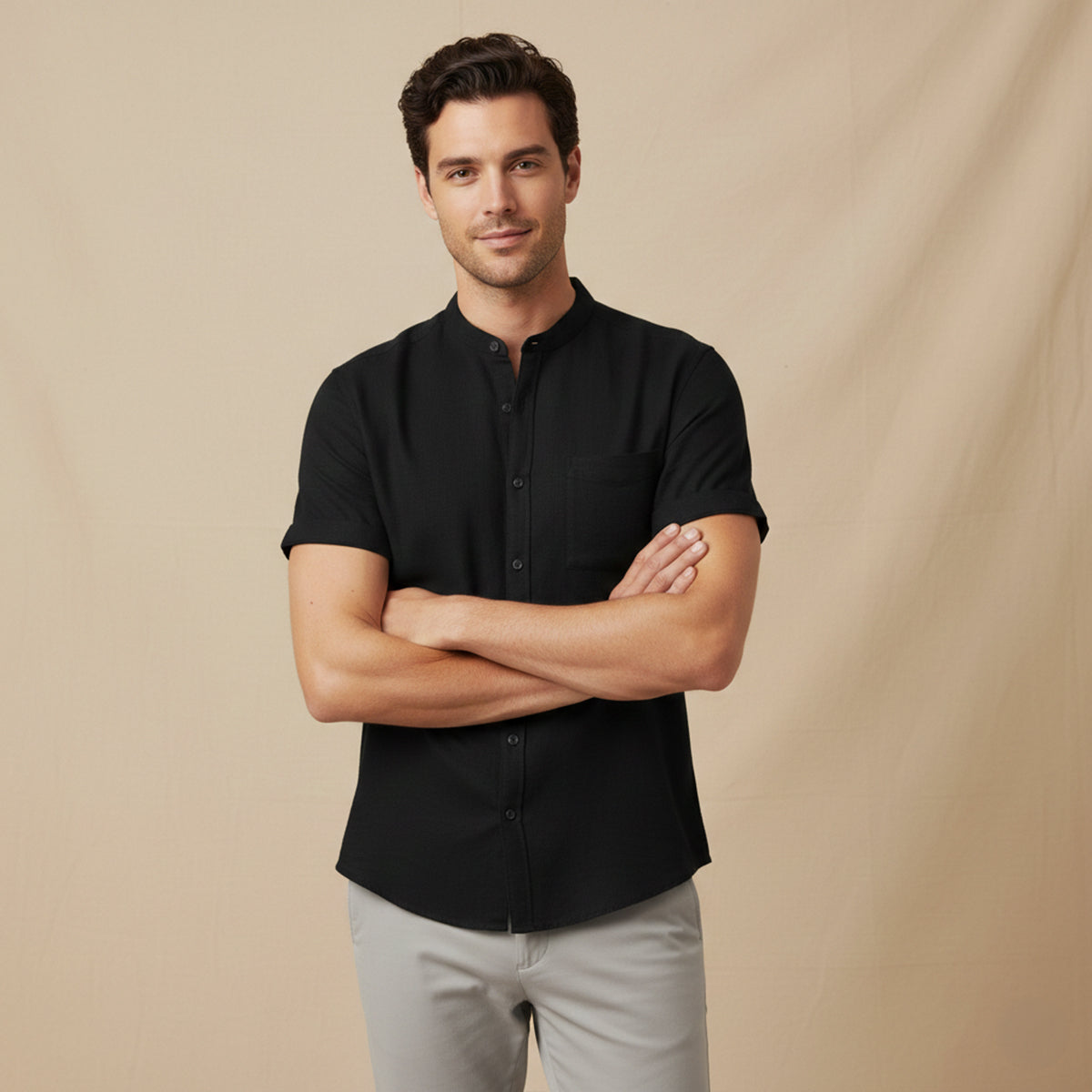 Leinenhemd Herren Oversize Kurzarm Knopfverschluss