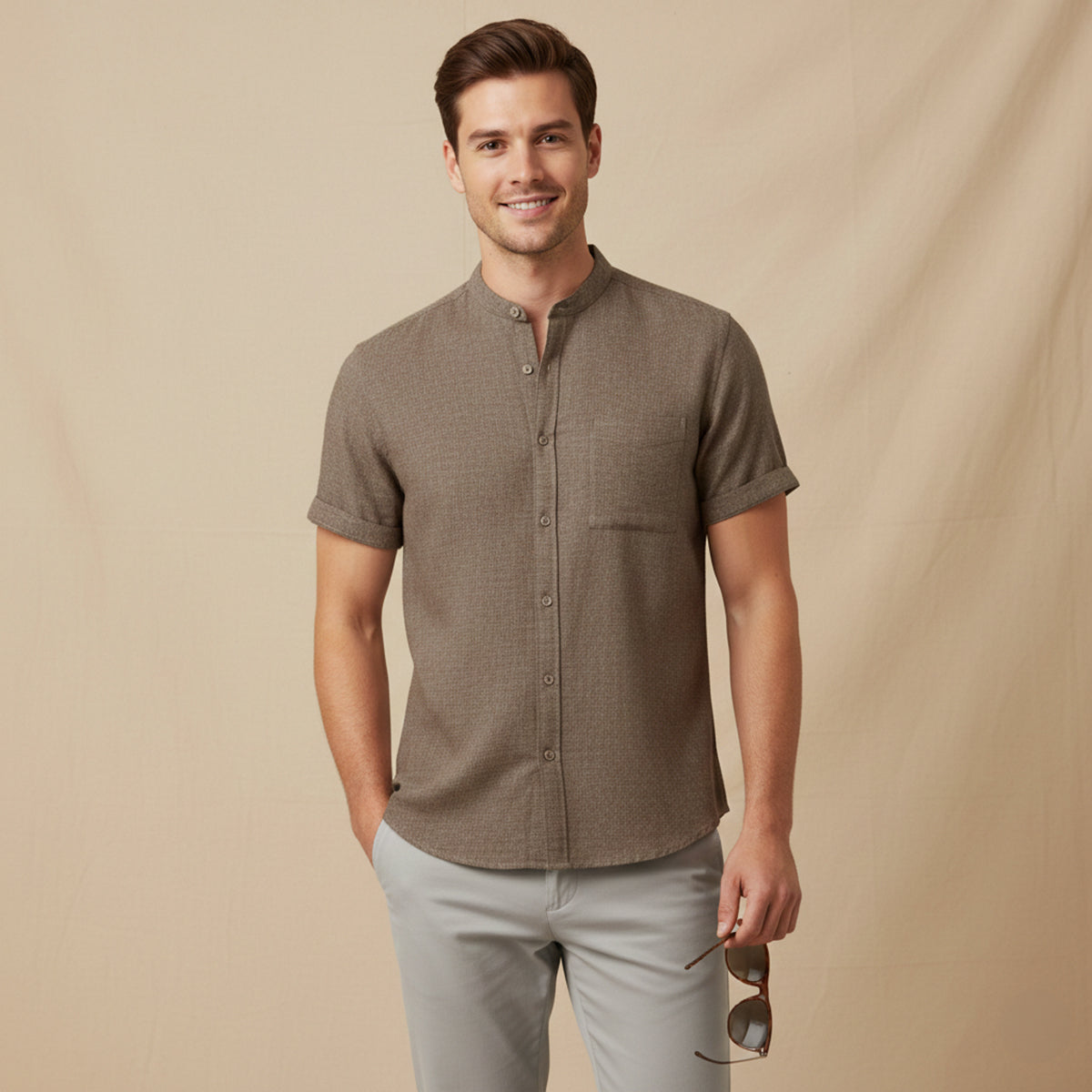 Leinenhemd Herren Oversize Kurzarm Knopfverschluss