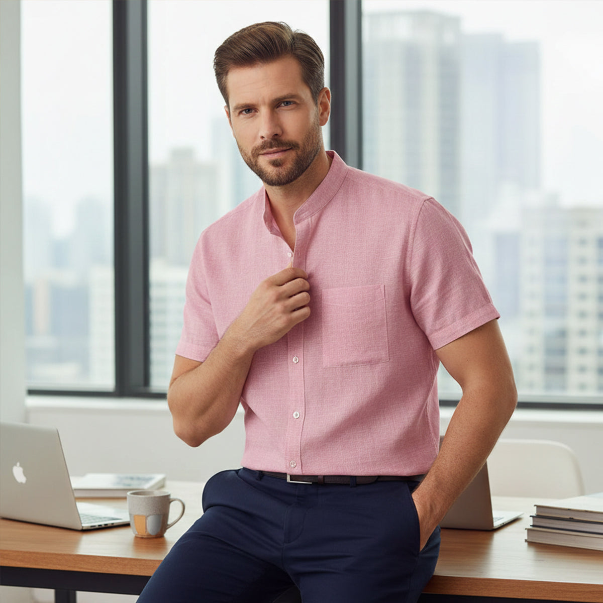 Leinenhemd Herren Oversize Kurzarm Knopfverschluss