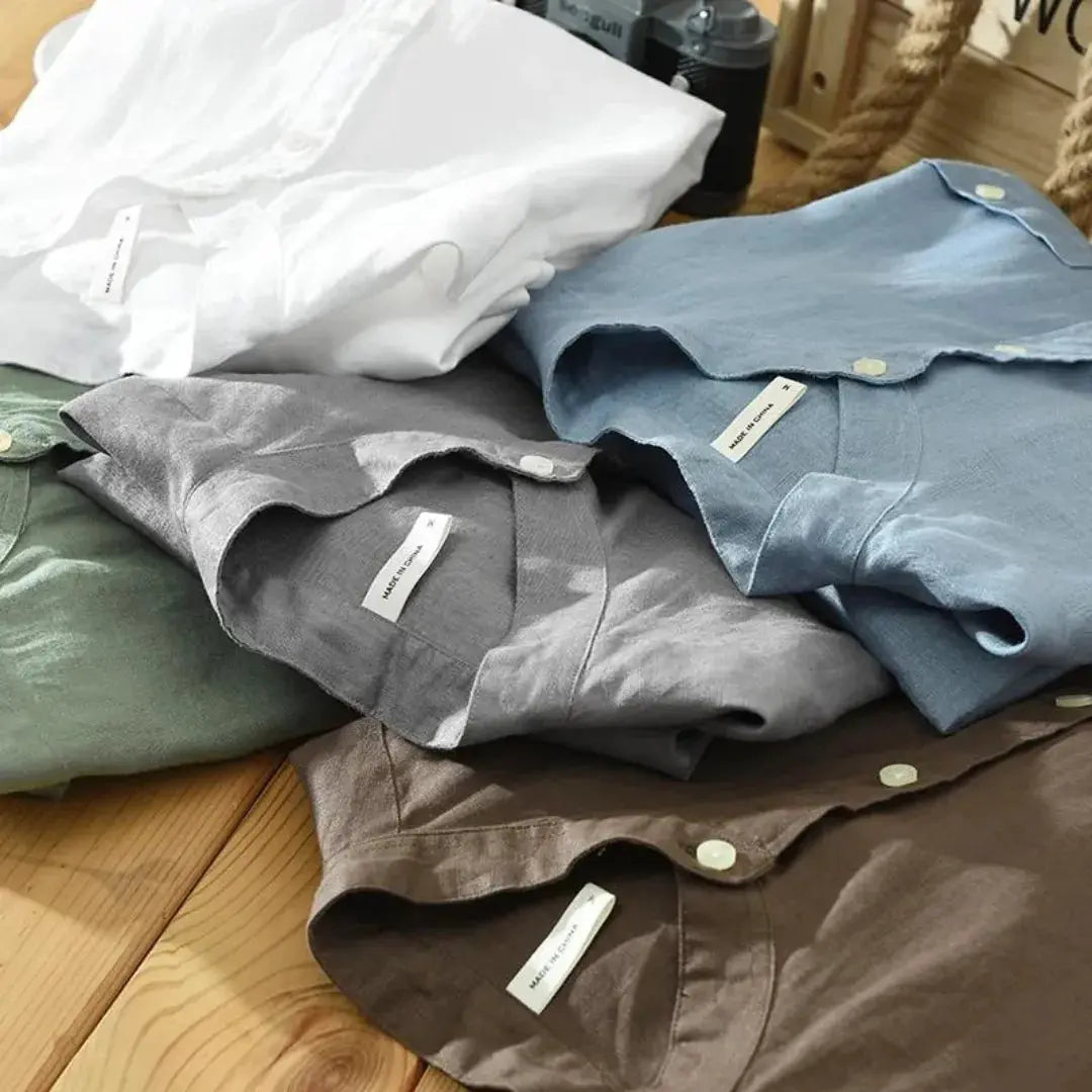 Leinenhemd Herren Schmale Passform Brusttasche Gewaschene Ausführung
