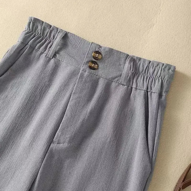 Leinenhose Damen Hoher Bund Weiter Schnitt Gerader Beinverlauf