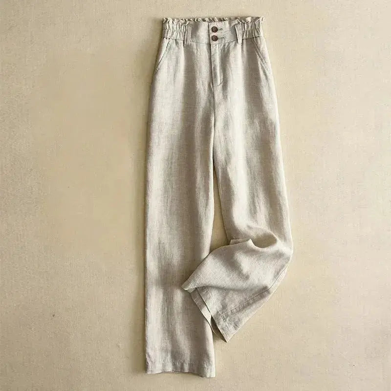 Leinenhose Damen Hoher Bund Weiter Schnitt Gerader Beinverlauf