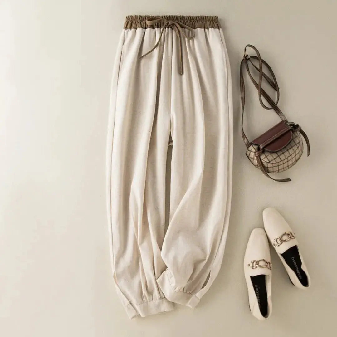 Leinenhose Damen – Lockere Passform, Kordelzug & Bündchen