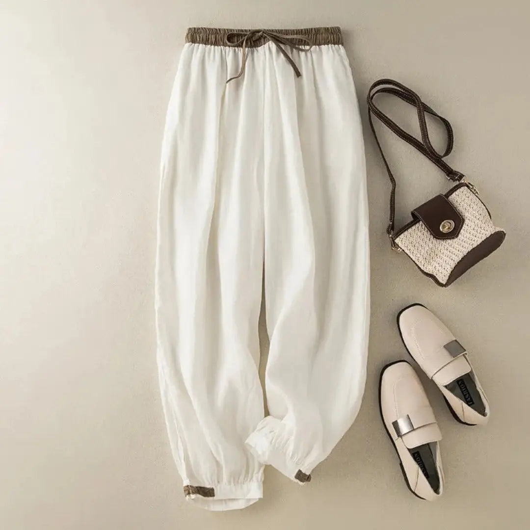 Leinenhose Damen – Lockere Passform, Kordelzug & Bündchen
