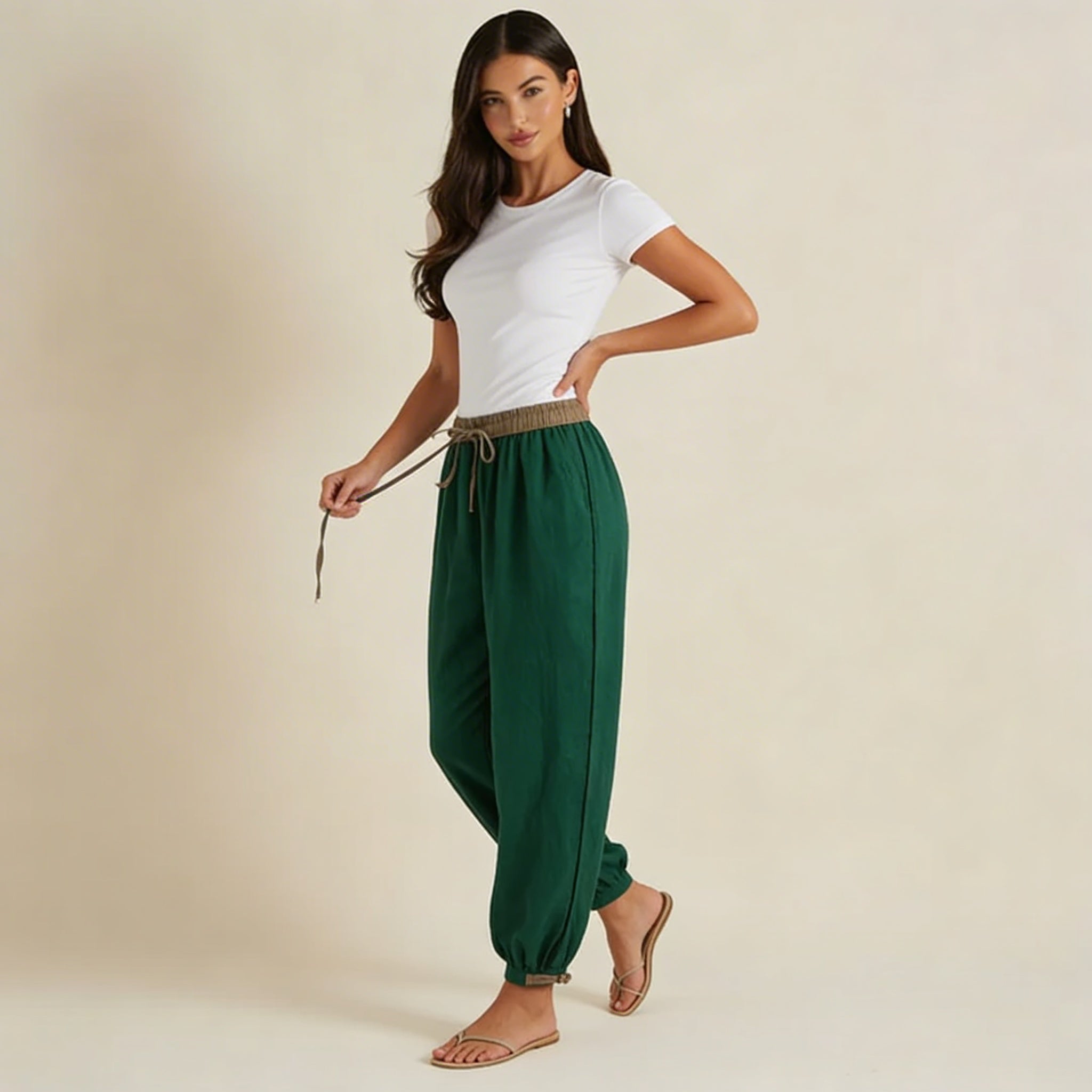 Leinenhose Damen – Lockere Passform, Kordelzug & Bündchen